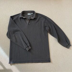 Vintage Brown Waffle Polo Shirt Fieldmaster Medium
